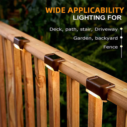4Pack Solar Deck Lights Outdoor Step Lights Waterproof Led Solar Lights for Railing Stairs Step Fence Yard Patio and Pathway