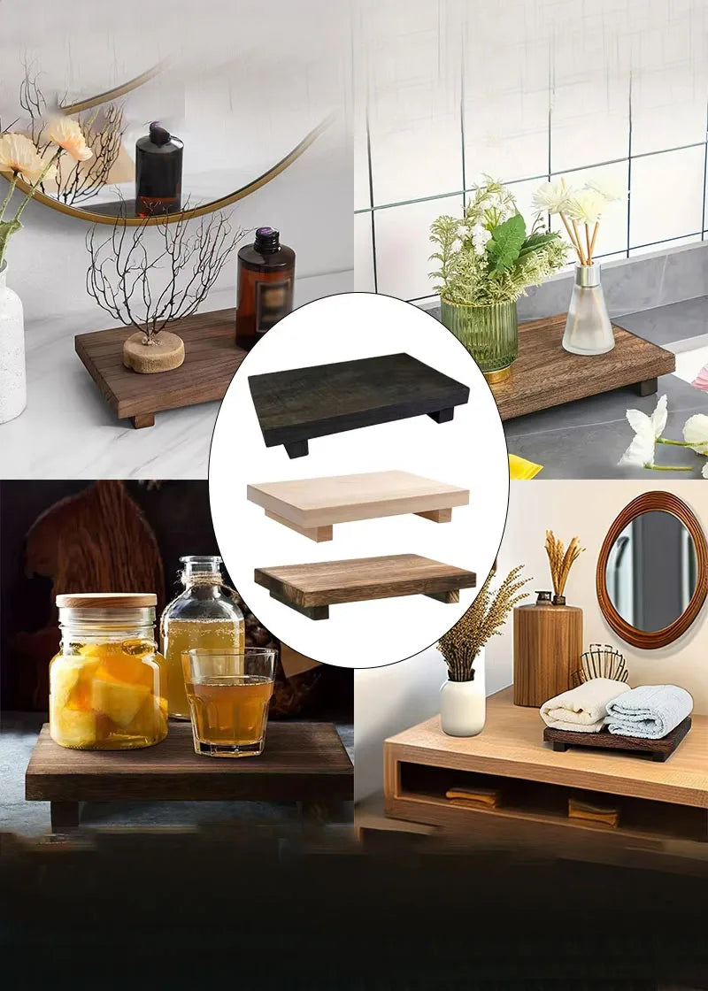 Retro Wooden Bathroom Tray Vanity Hands Soap Scented Candle Storage Holder Kitchen Seasoning Tray Home Decoration for Lr Bth Etc