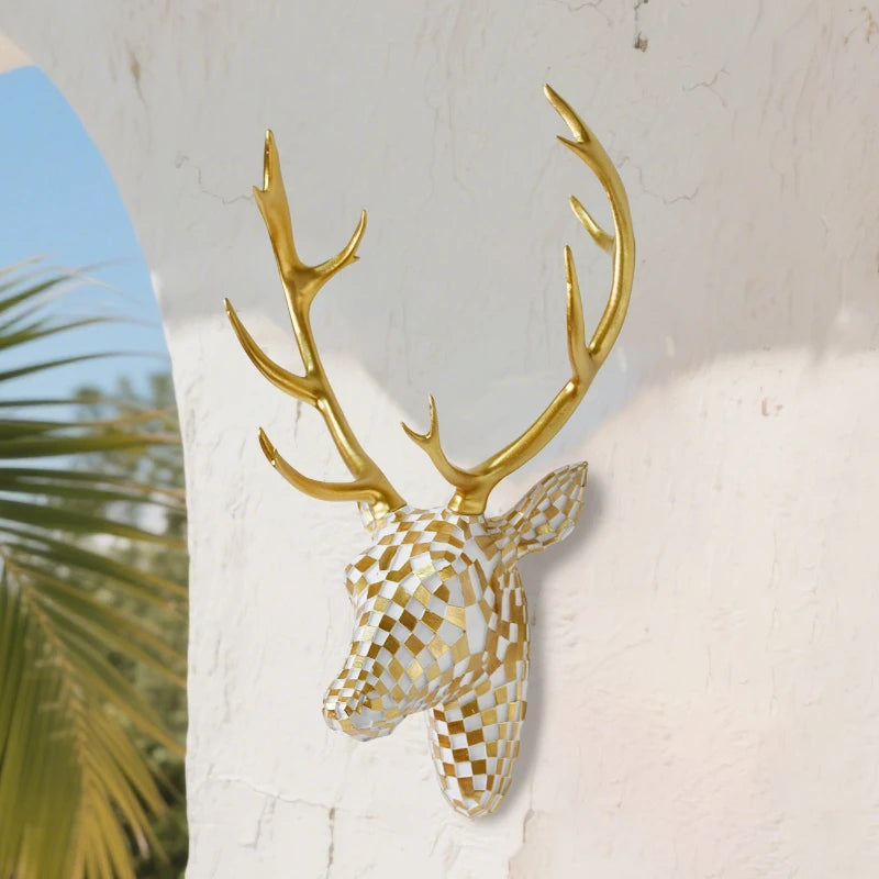 Modern Mosaic Deer Head Wall Decor Resin Art Sculpture 3D Animal Trophy for Living Room Office Bar Cafe Wall Hanging Decoration