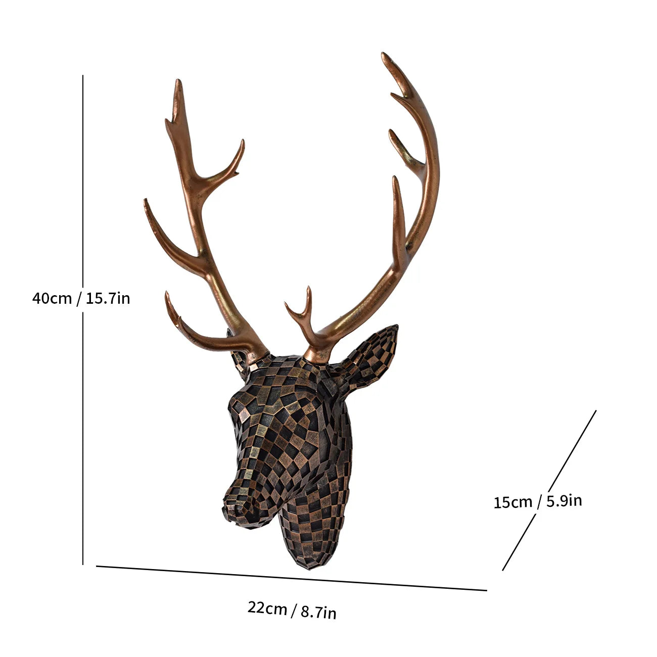 Modern Mosaic Deer Head Wall Decor Resin Art Sculpture 3D Animal Trophy for Living Room Office Bar Cafe Wall Hanging Decoration