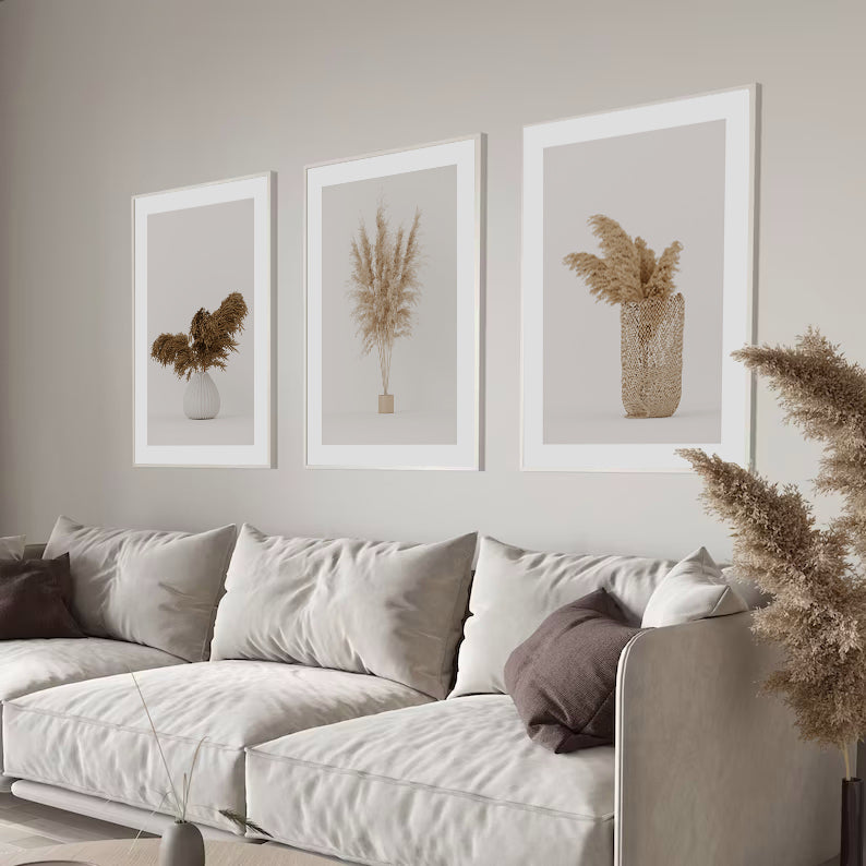 Pack de 3 láminas PREMIUM para descargar e imprimir: Pampas Grass Minimalista.