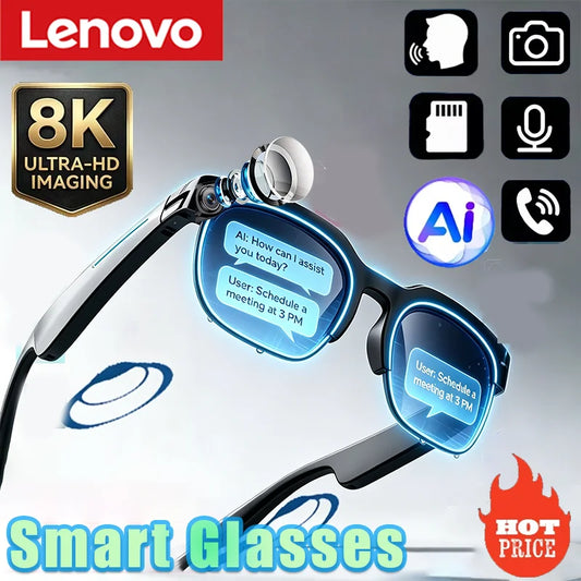 Lenovo 8K AI Smart Glasses AI Translation Bluetooth Dialogue Recording Listening To Music Men Women Smart Sunglasses 2027 New