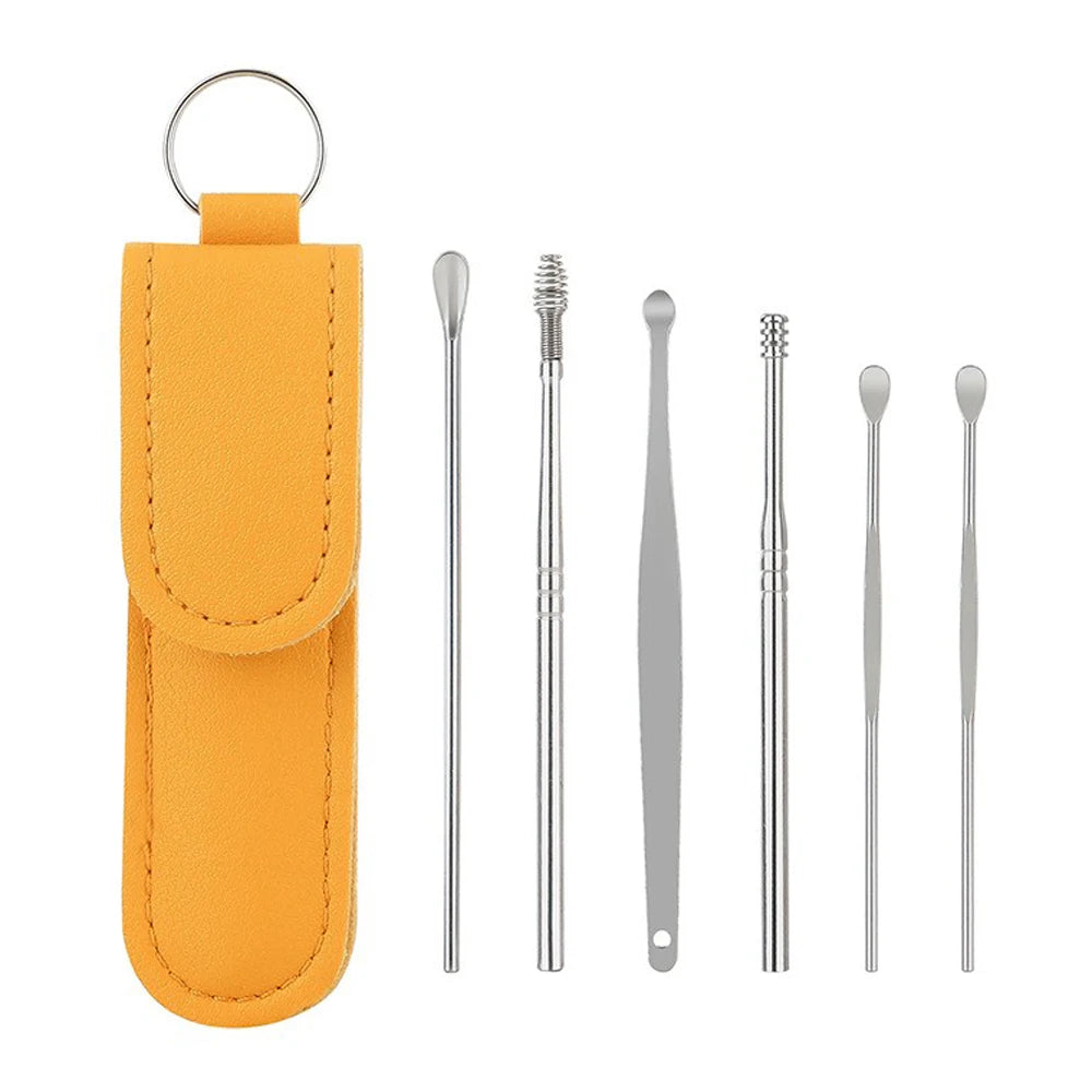 6Pcs/set Ear Cleaner Ear Wax Pickers Stainless Steel Earpick Wax Remover Piercing Kit Earwax Curette Spoon Care Ear Clean Tools