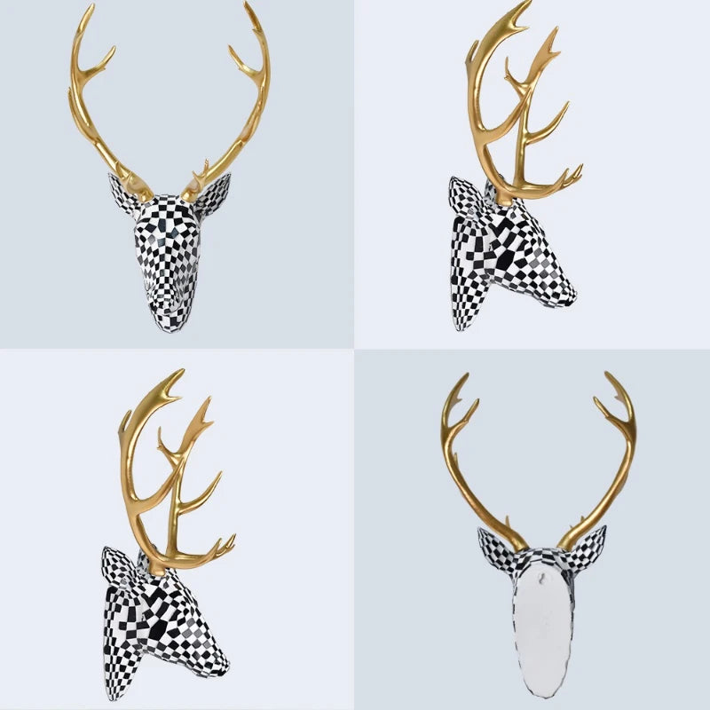 Modern Mosaic Deer Head Wall Decor Resin Art Sculpture 3D Animal Trophy for Living Room Office Bar Cafe Wall Hanging Decoration