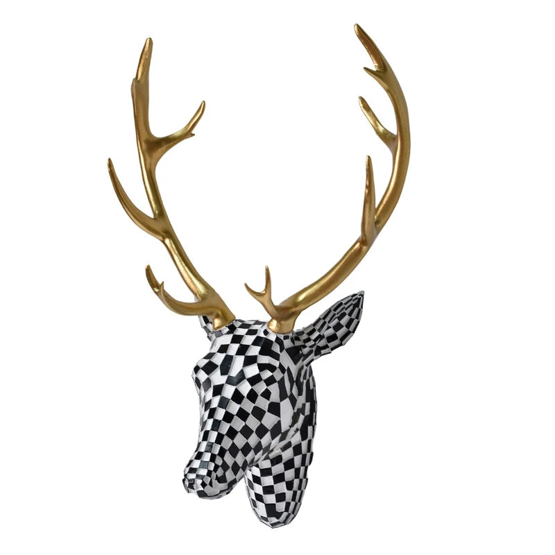 Modern Mosaic Deer Head Wall Decor Resin Art Sculpture 3D Animal Trophy for Living Room Office Bar Cafe Wall Hanging Decoration